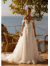 Off Shoulder Beaded Ivory Lace Tulle Timeless Wedding Dress